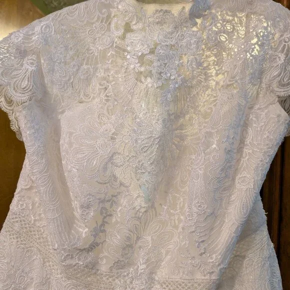 Melissa Sweet Ivory Embroidered Mock Neck Wedding Dress, Size 18W